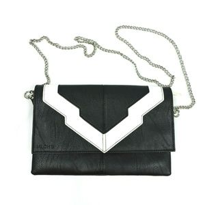 Miche Black White Art Deco Clutch Faux Leather